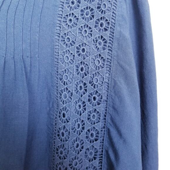 SUNDANCE Lexley Top Boho Crochet Pintuck Smocked Navy Blue - Size PM - Picture 5 of 8